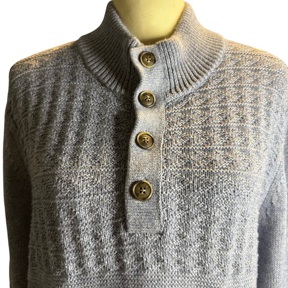 Tommy Bahama Men's Blue Textured Quarter Button Mock Neck Sweater, Large